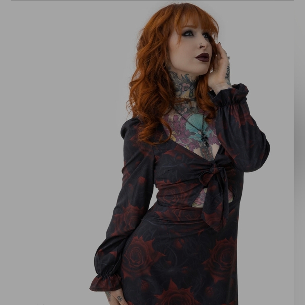 Killstar Romantic Gothic Style Black & Blood Red Rose Long Dress (Like New)